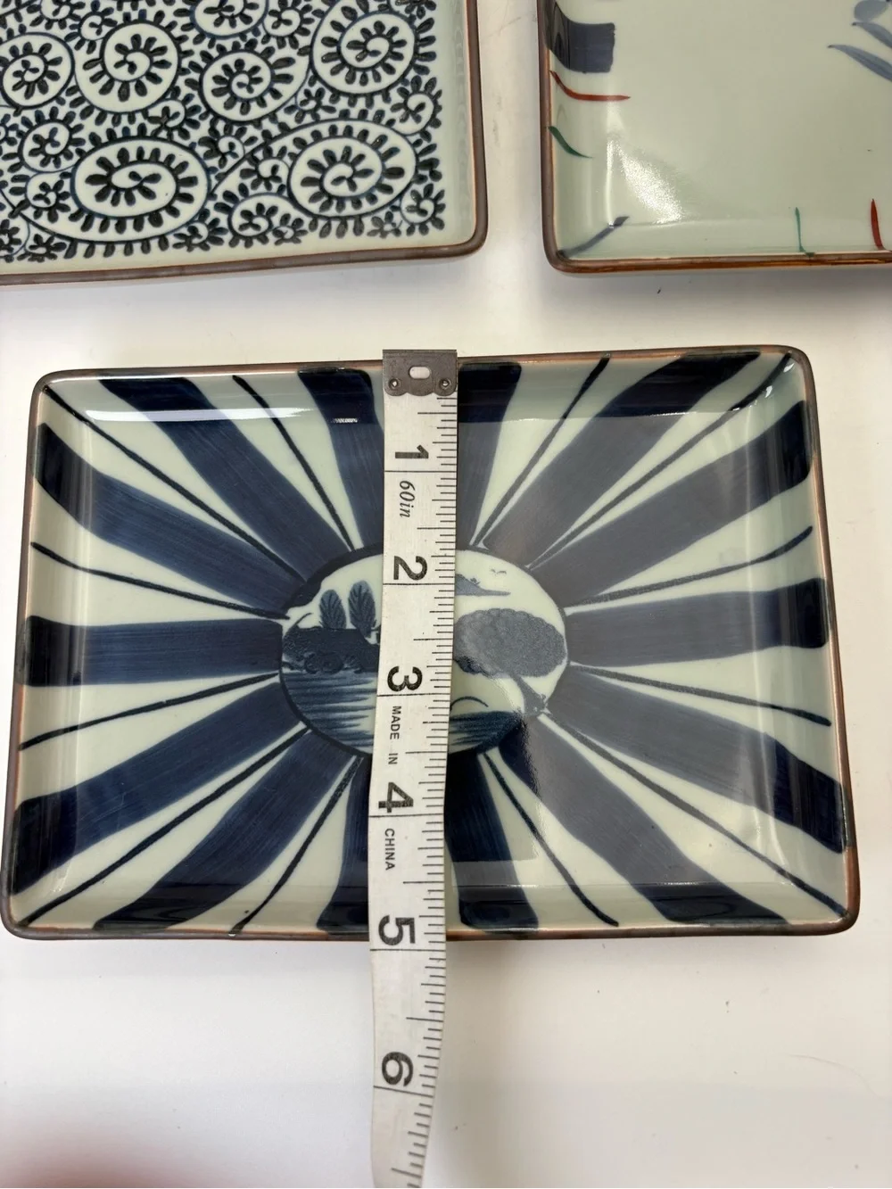 Arita Hand-Painted Ceramic Rectangular Sushi Dish Set - 5 Dishes in Box